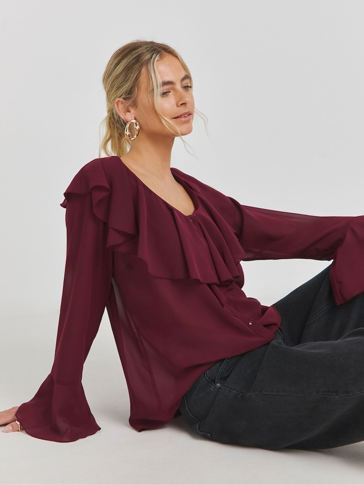 Simply Be Purple Romantic Ruffle Blouse - Image 1 of 5