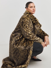 Simply Be Black Leopard Print Faux Fur Midaxi Coat - Image 1 of 4