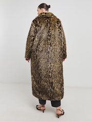 Simply Be Black Leopard Print Faux Fur Midaxi Coat - Image 2 of 4