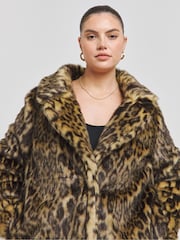 Simply Be Black Leopard Print Faux Fur Midaxi Coat - Image 3 of 4