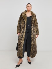 Simply Be Black Leopard Print Faux Fur Midaxi Coat - Image 4 of 4