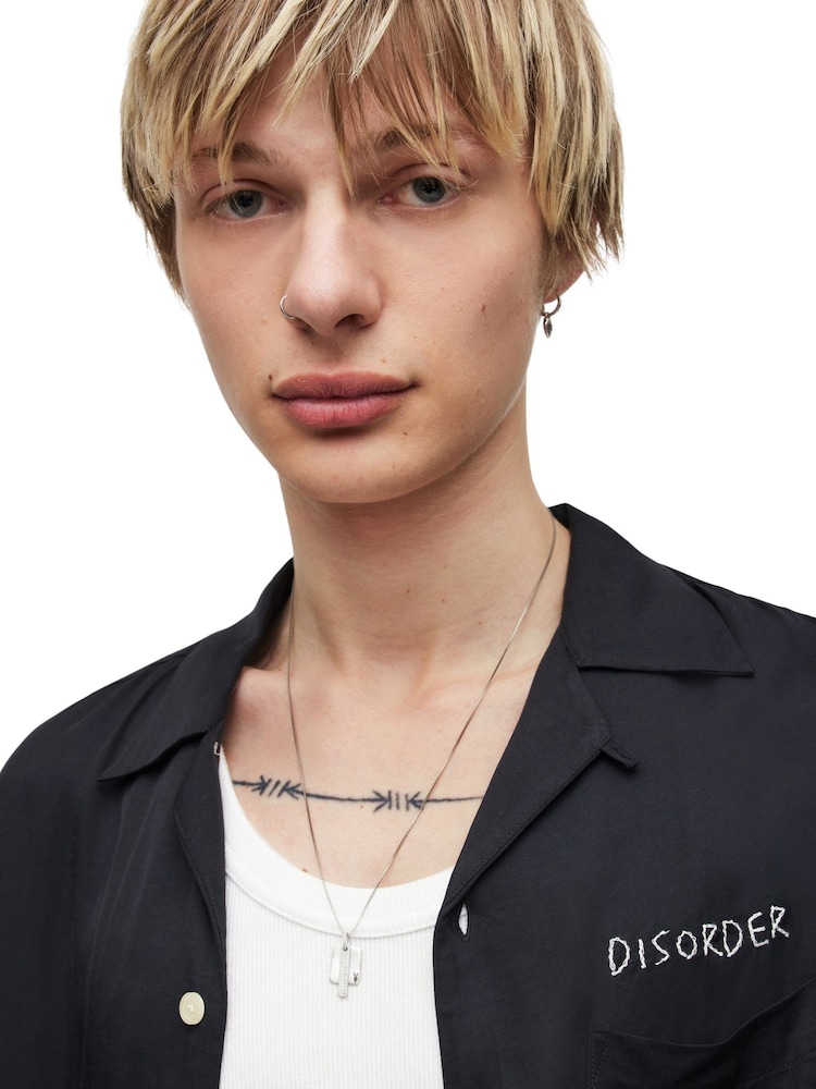 AllSaints Silver Tone Mens Signature Tag Pendant Necklace - Image 4 of 4