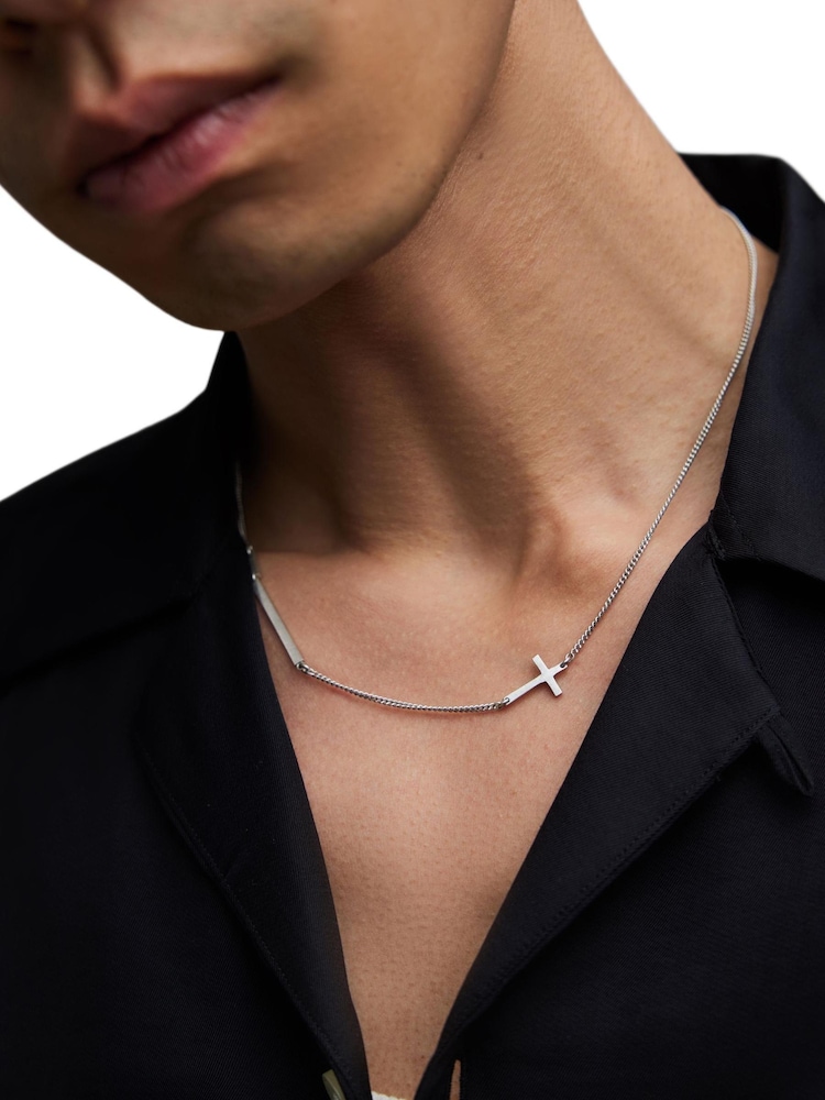 AllSaints Silver Tone Mens Cross Station Neckalce - Image 5 of 5
