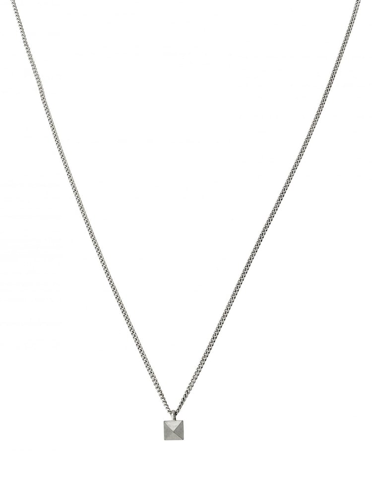 AllSaints Silver Tone Mens Pyramid Pendant Necklace - Image 2 of 3 AllSaints Silver Tone Mens Pyramid Pendant Necklace - Image 2 of 3