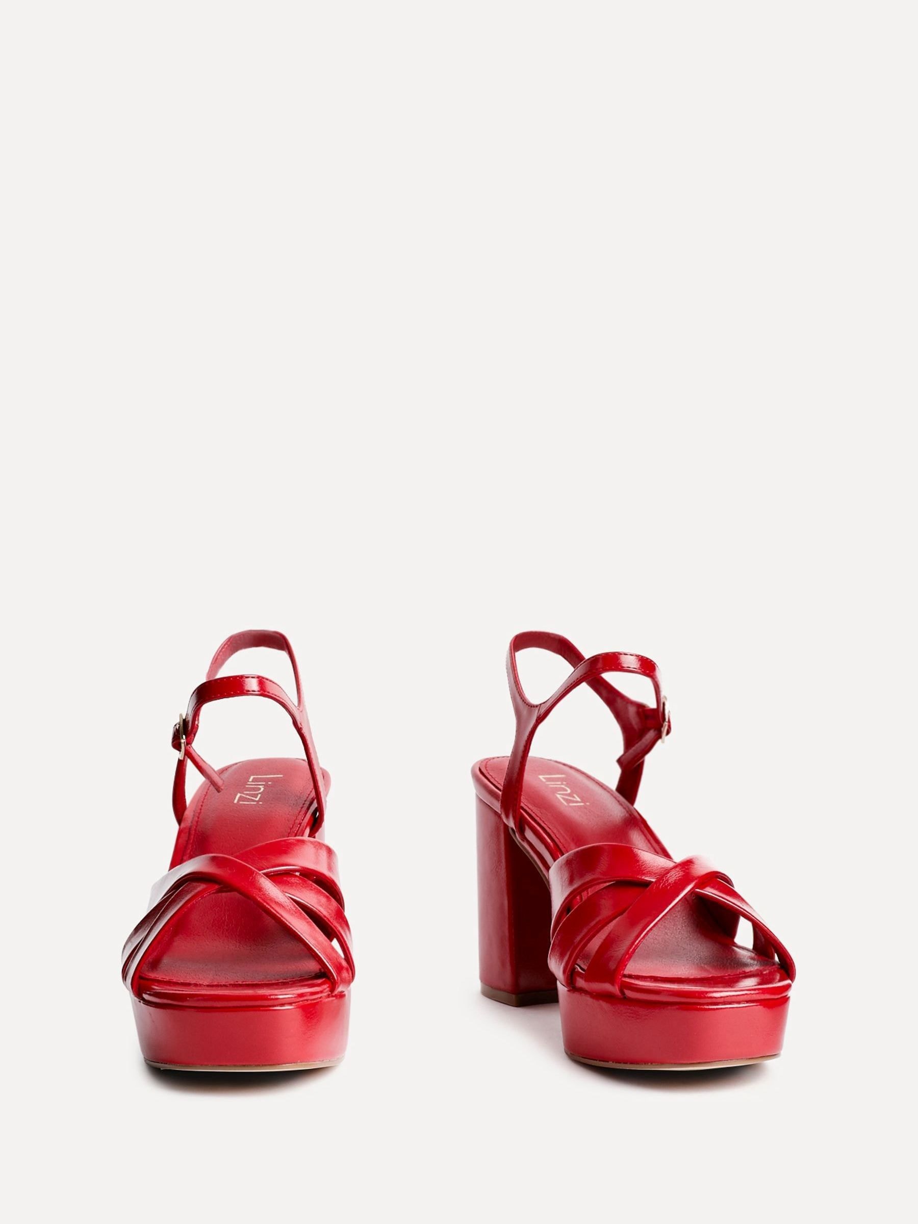 Buy Linzi Red Keliah Platform Cross-Over Strap Block Heeled