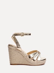 Linzi Gold Goddess Wedge Sandals With Knotted Front Straps - Image 2 of 5