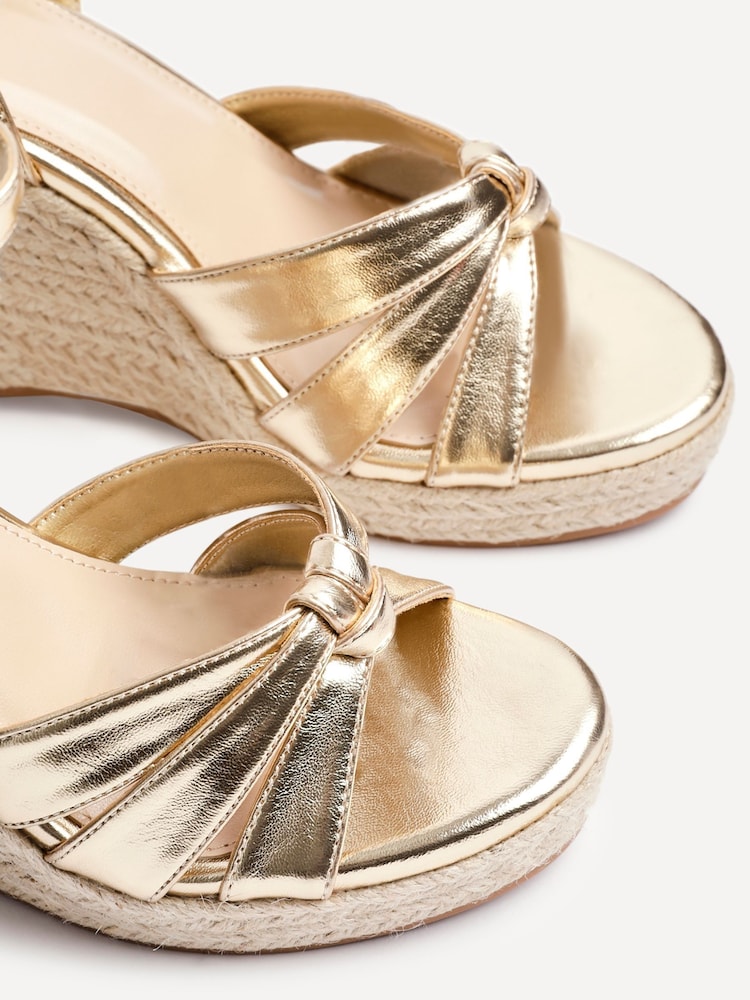Linzi Gold Goddess Wedge Sandals With Knotted Front Straps - Image 5 of 5