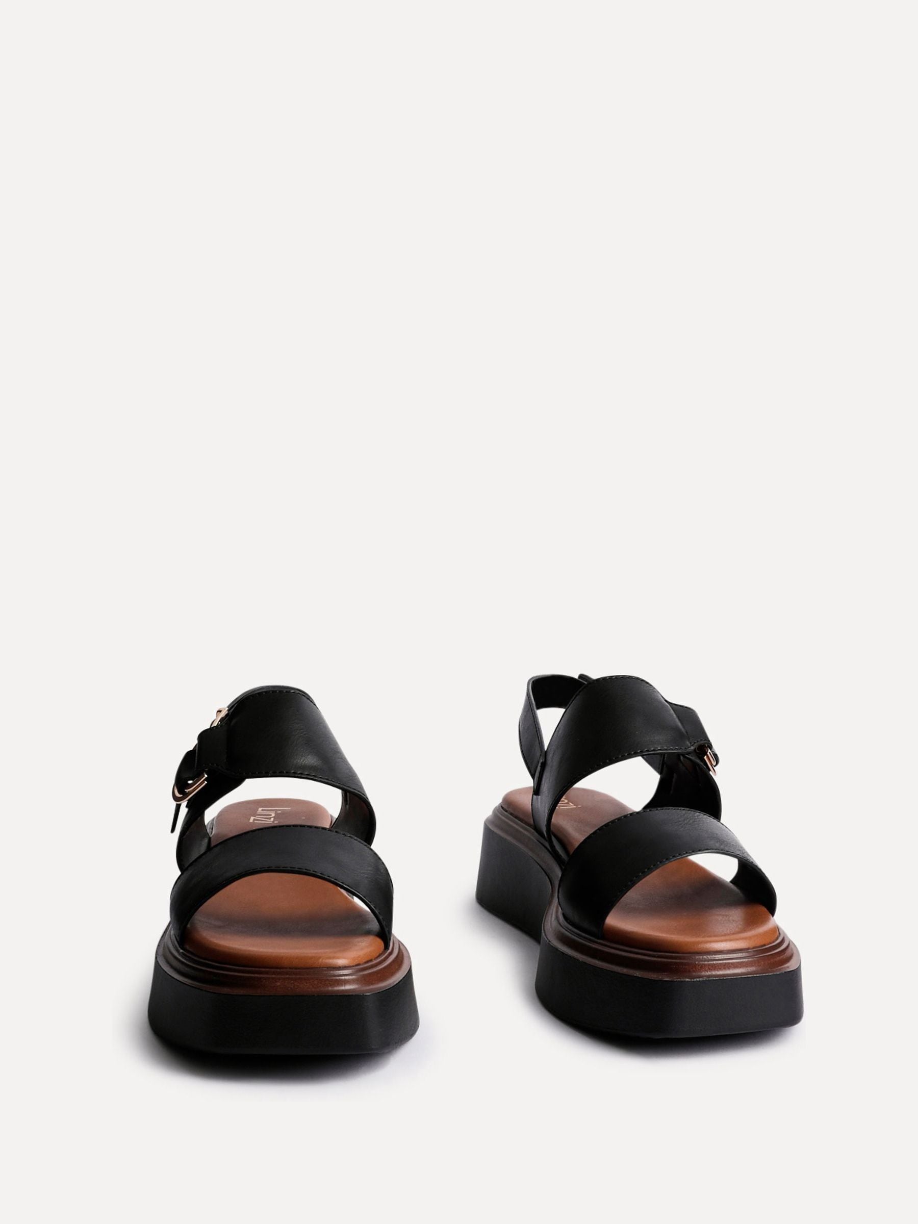 Buy Linzi Black Rox Double Strap Flatform Sandals With Buckle