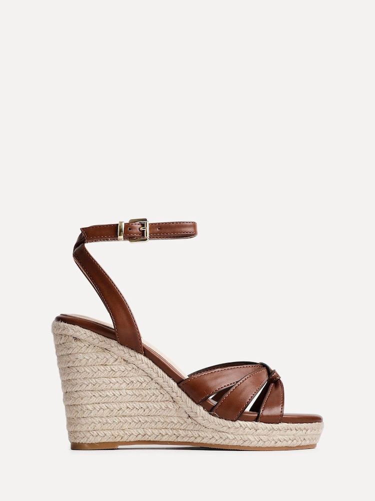 Linzi Brown Goddess Wedge Sandals With Knotted Front Straps - Image 2 of 5