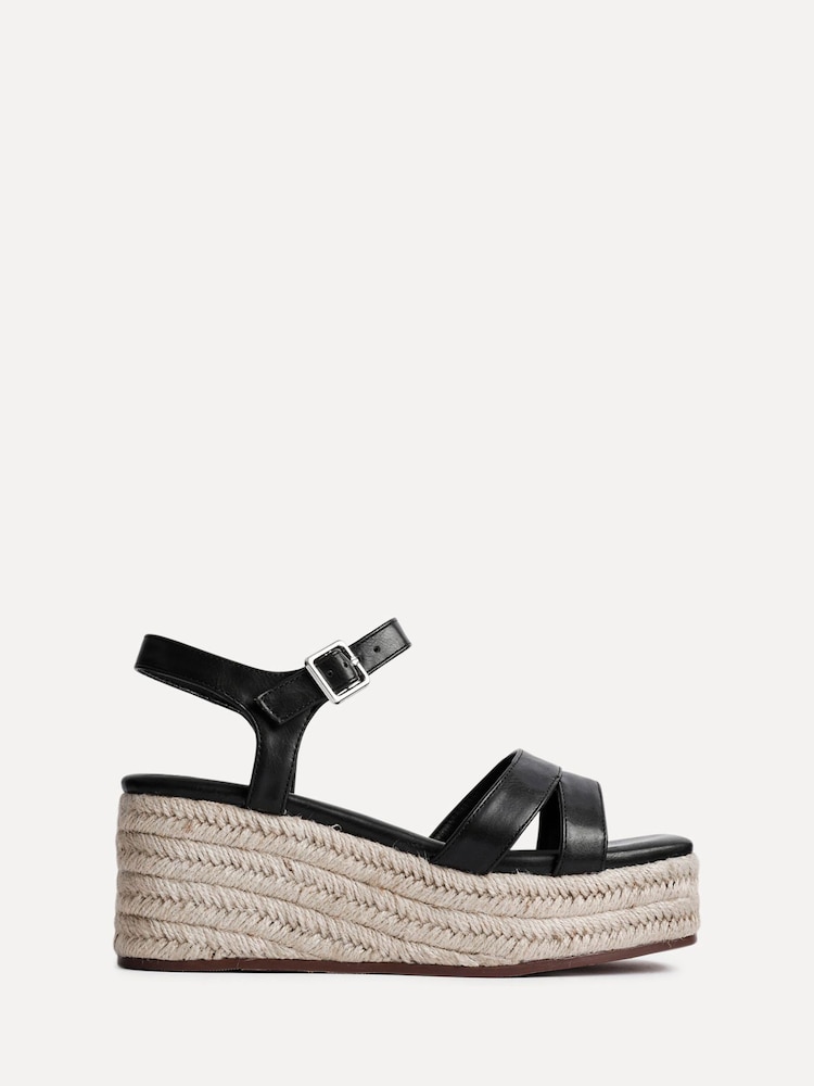 Linzi Black Contour Double Front Strap Wedge Sandals - Image 2 of 5