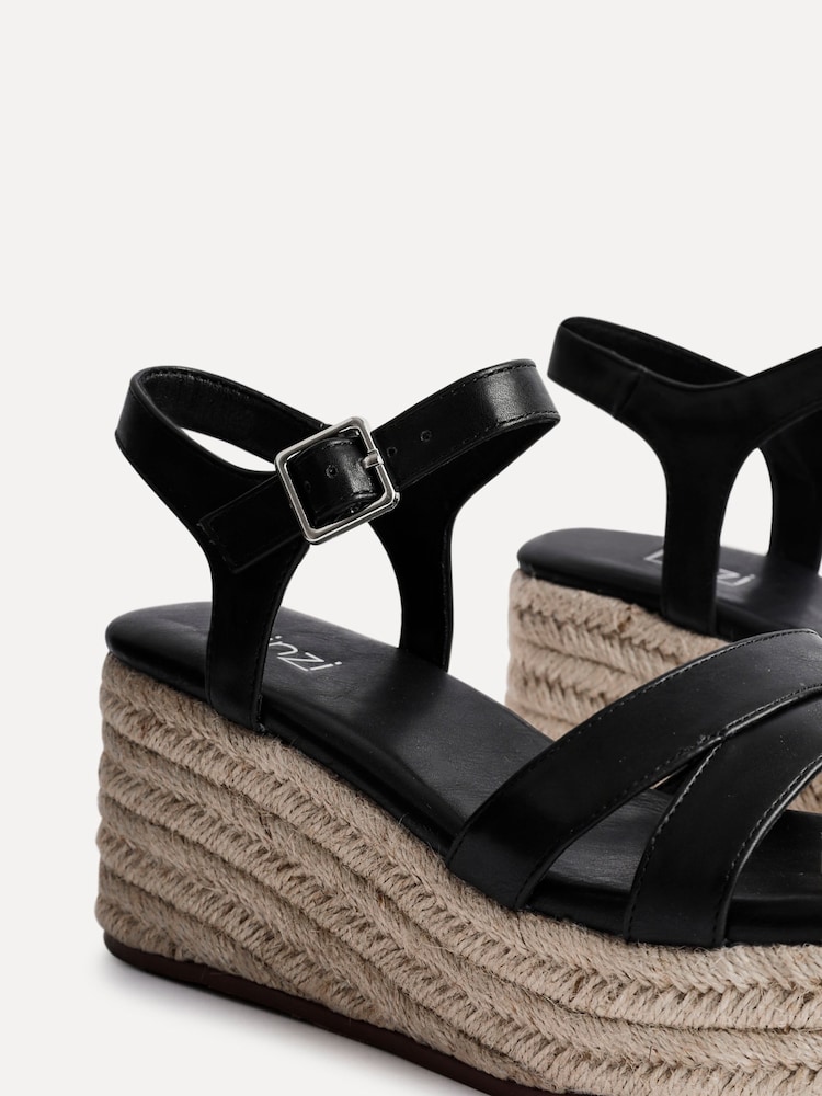 Linzi Black Contour Double Front Strap Wedge Sandals - Image 5 of 5