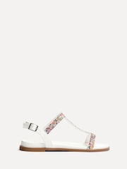 Linzi White Lois T-Bar Flat Sandals With Multi Coloured Beading Detail - Image 2 of 5