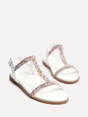 Linzi White Lois T-Bar Flat Sandals With Multi Coloured Beading Detail - Image 3 of 5