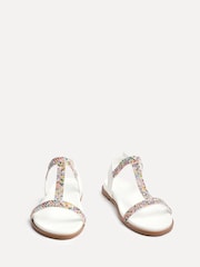 Linzi White Lois T-Bar Flat Sandals With Multi Coloured Beading Detail - Image 4 of 5