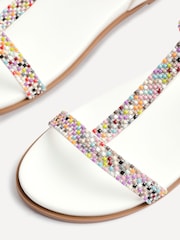 Linzi White Lois T-Bar Flat Sandals With Multi Coloured Beading Detail - Image 5 of 5