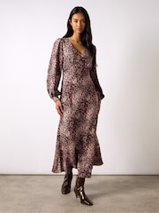 Ro&Zo Pink Leopard Print V-Neck Midi Dress - Image 1 of 4