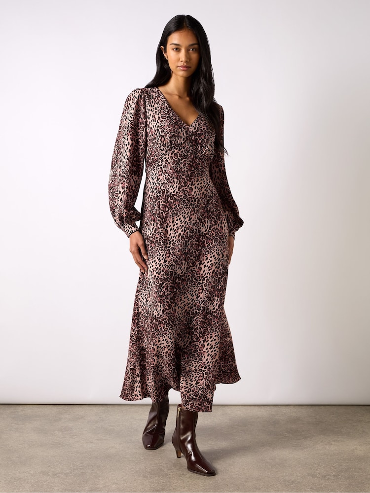 Ro&Zo Pink Leopard Print V-Neck Midi Dress - Image 1 of 4