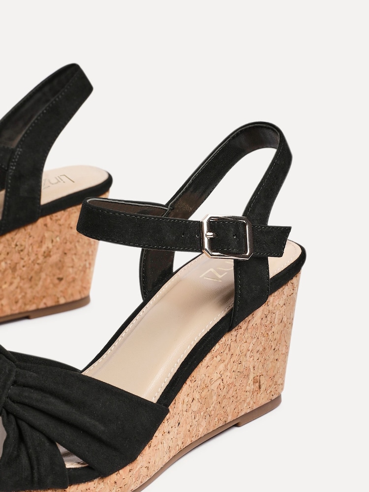 Linzi Black Elyah Knotted Front Strap With Cork Wedges - Image 5 of 5