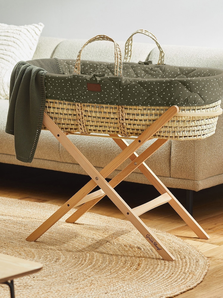 The Little Green Sheep Juniper Rice Natural Quilted Moses Basket And Mattress - Image 1 of 5