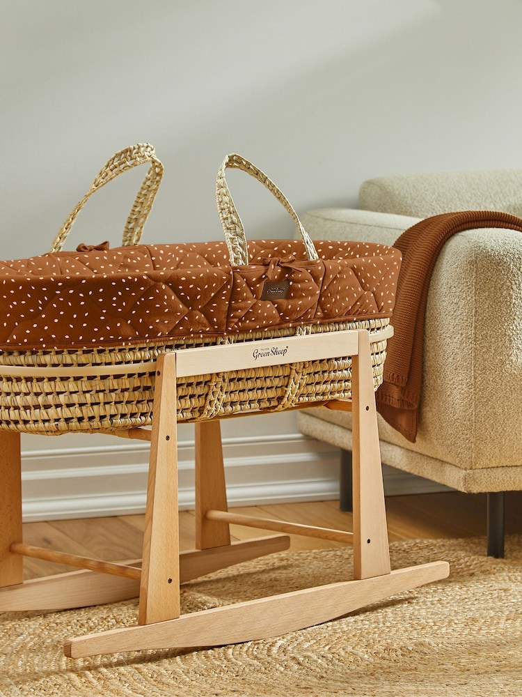 The Little Green Sheep Terracotta Rice Natural Quilted Moses Basket And Mattress - Image 2 of 5