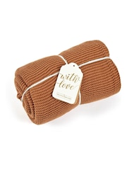 The Little Green Sheep Terracotta Baby 100% Cotton Organic Knitted Cellular Blanket - Image 2 of 2