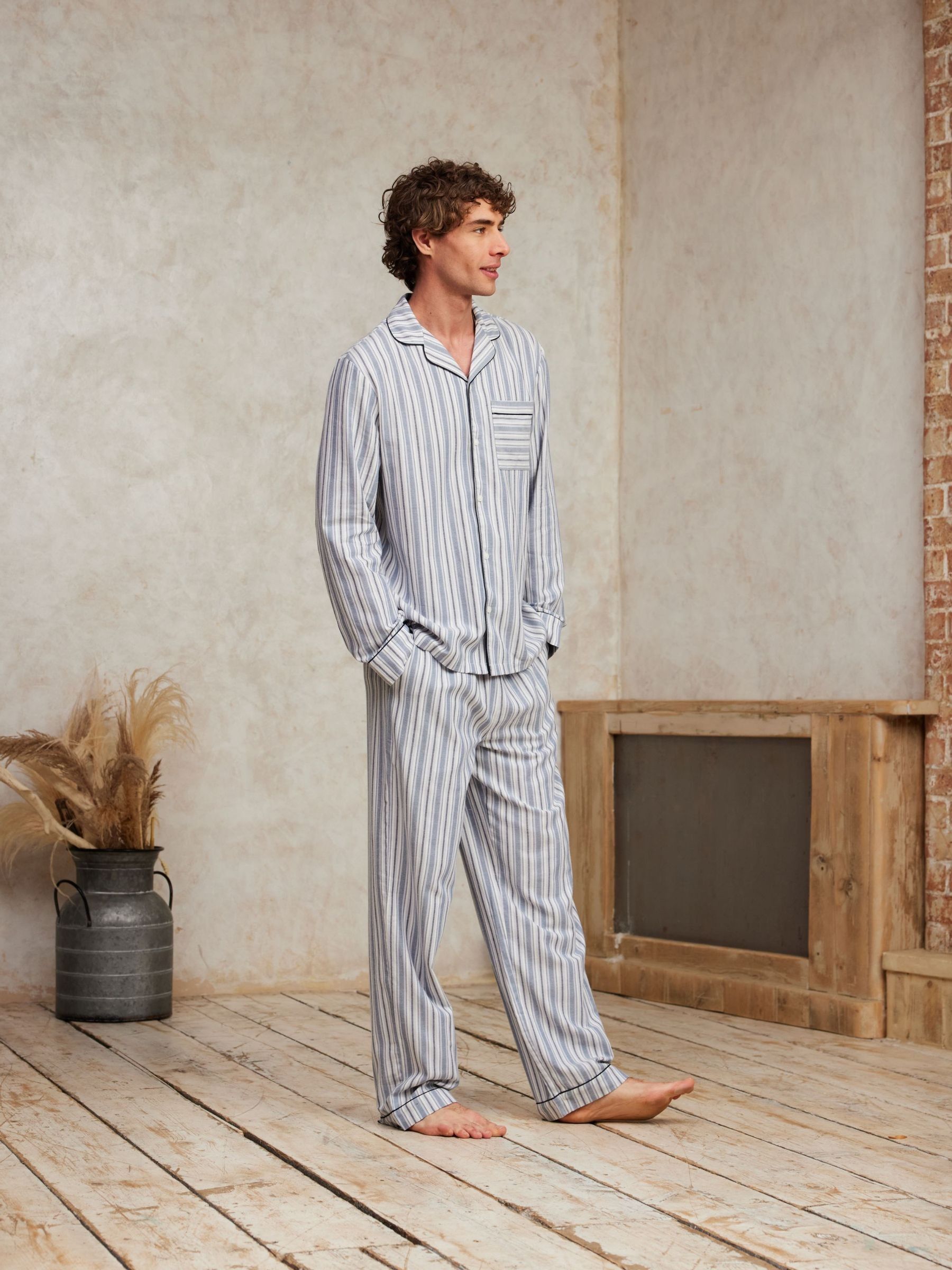 Buy Chelsea Peers Blue Brushed Stripe Long 100 Organic Cotton Pyjamas Set from Next USA