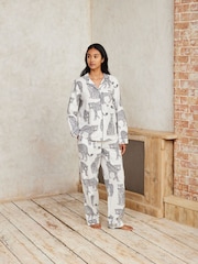 Chelsea Peers White Leopard Print Long 100% Organic Cotton Pyjamas Set - Image 1 of 5