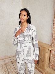Chelsea Peers White Leopard Print Long 100% Organic Cotton Pyjamas Set - Image 3 of 5