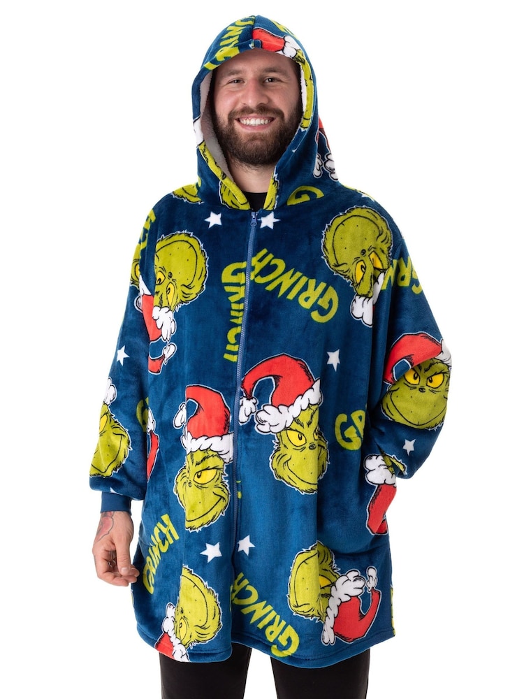 Vanilla Underground Blue Unisex The Grinch Adults Zip Blanket Hoodie - Image 1 of 6