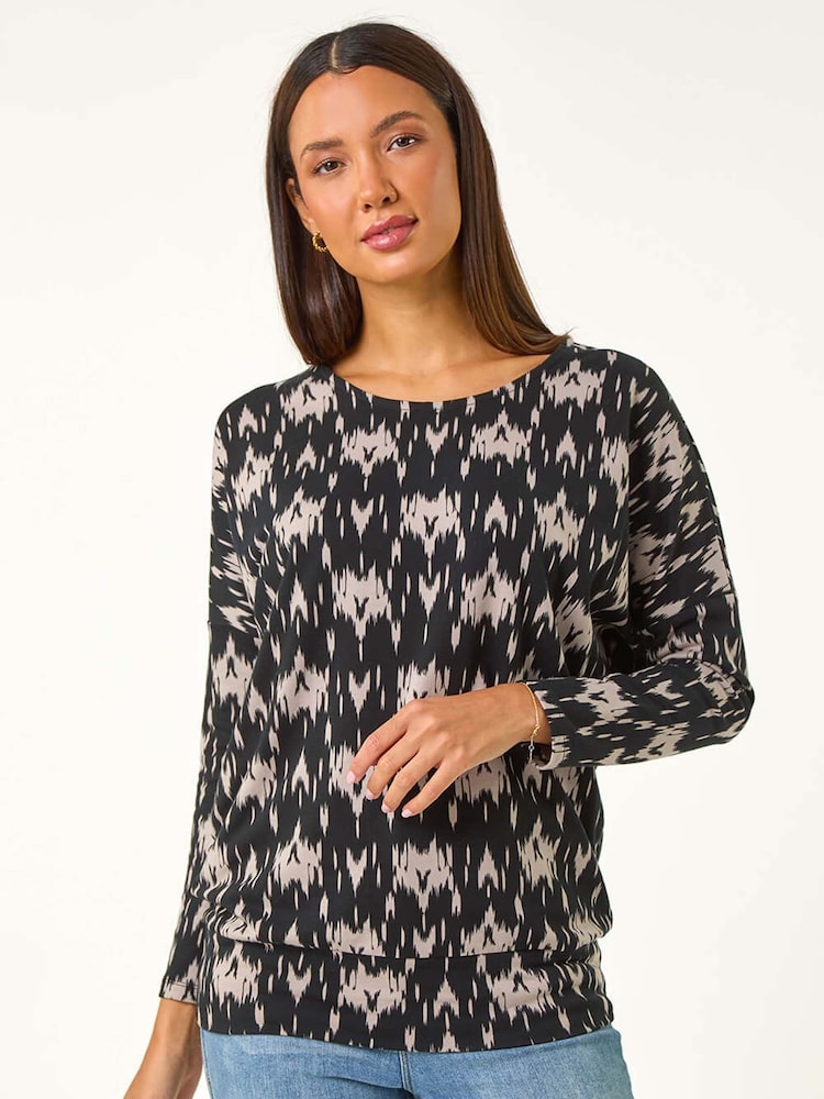 Roman Grey Abstract Print Round Neck Top - Image 1 of 6 Roman Grey Abstract Print Round Neck Top - Image 1 of 6
