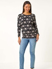 Roman Grey Abstract Print Round Neck Top - Image 4 of 6
