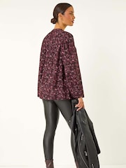 Roman Purple Floral Print Tie Front Top - Image 3 of 5