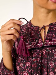 Roman Purple Floral Print Tie Front Top - Image 5 of 5