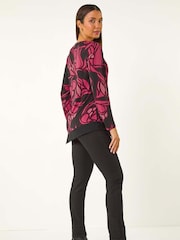 Roman Red Floral Print Chiffon Hem Top - Image 3 of 5