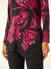 Roman Red Floral Print Chiffon Hem Top - Image 5 of 5