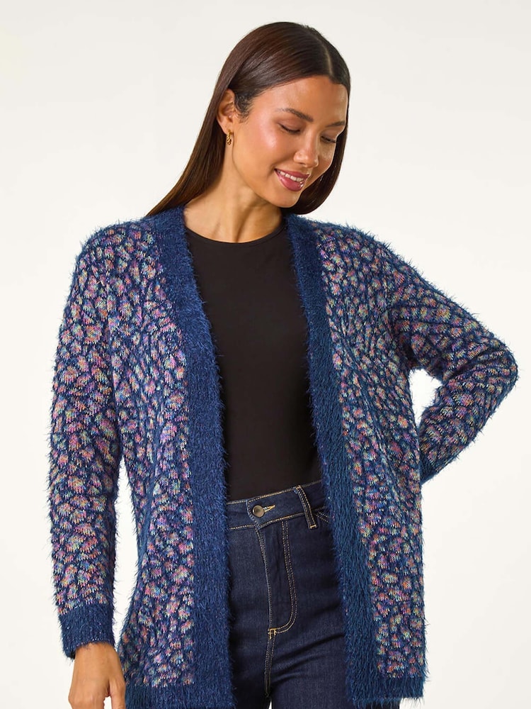 Roman Blue Mosaic Print Fluffy Longline Cardigan - Image 1 of 6