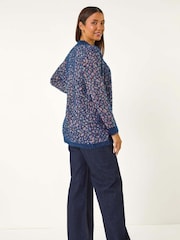 Roman Blue Mosaic Print Fluffy Longline Cardigan - Image 3 of 6
