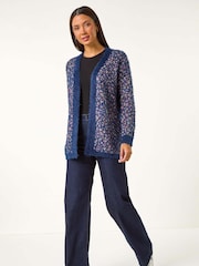 Roman Blue Mosaic Print Fluffy Longline Cardigan - Image 4 of 6