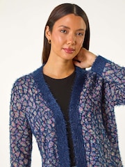 Roman Blue Mosaic Print Fluffy Longline Cardigan - Image 5 of 6