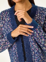 Roman Blue Mosaic Print Fluffy Longline Cardigan - Image 6 of 6