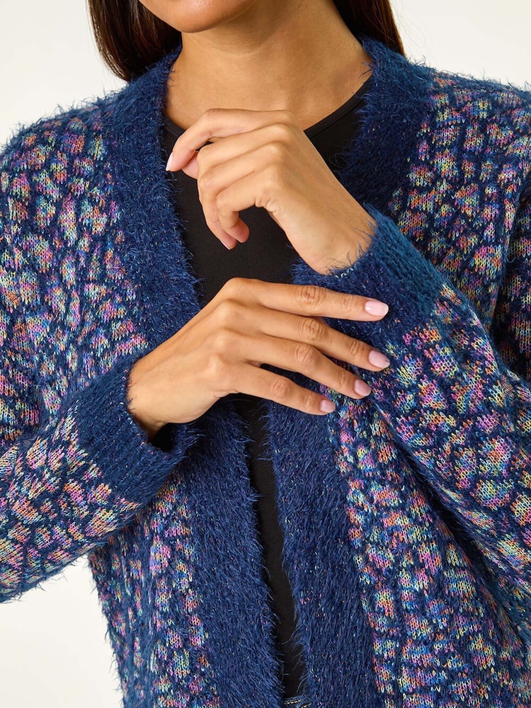 Roman Blue Mosaic Print Fluffy Longline Cardigan - Image 6 of 6