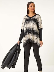 Roman Black Abstract Stripe Knitted Jumper - Image 1 of 6