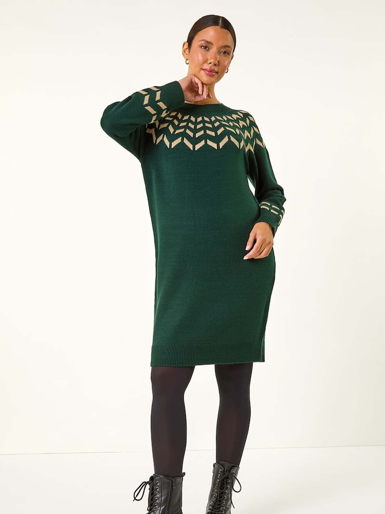 Roman Green Chevron Printed Knit Dress - Image 2 of 5