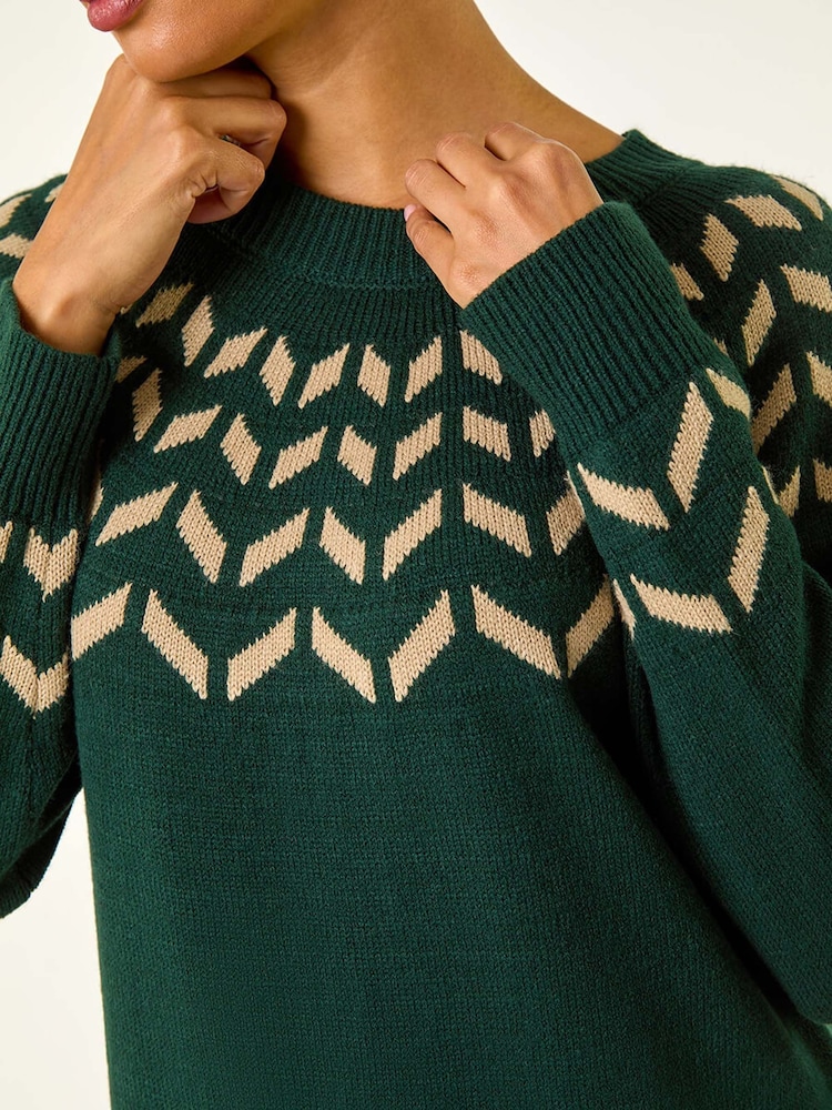 Roman Green Chevron Printed Knit Dress - Image 5 of 5