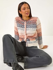 Roman Blue Fluffy Ombre Knit Cardigan - Image 1 of 5