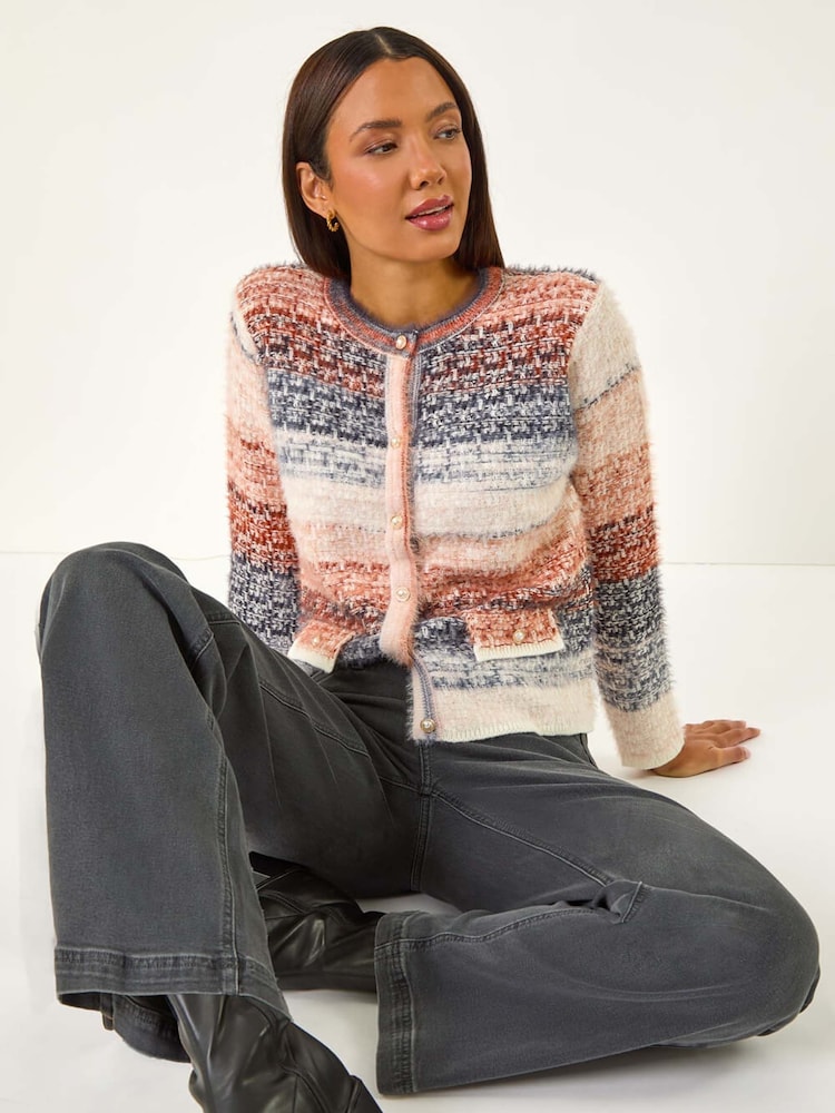 Roman Blue Fluffy Ombre Knit Cardigan - Image 1 of 5