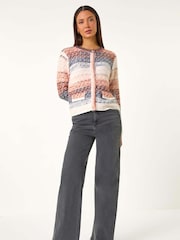 Roman Blue Fluffy Ombre Knit Cardigan - Image 2 of 5