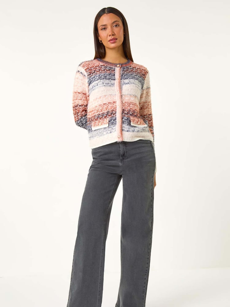Roman Blue Fluffy Ombre Knit Cardigan - Image 2 of 5