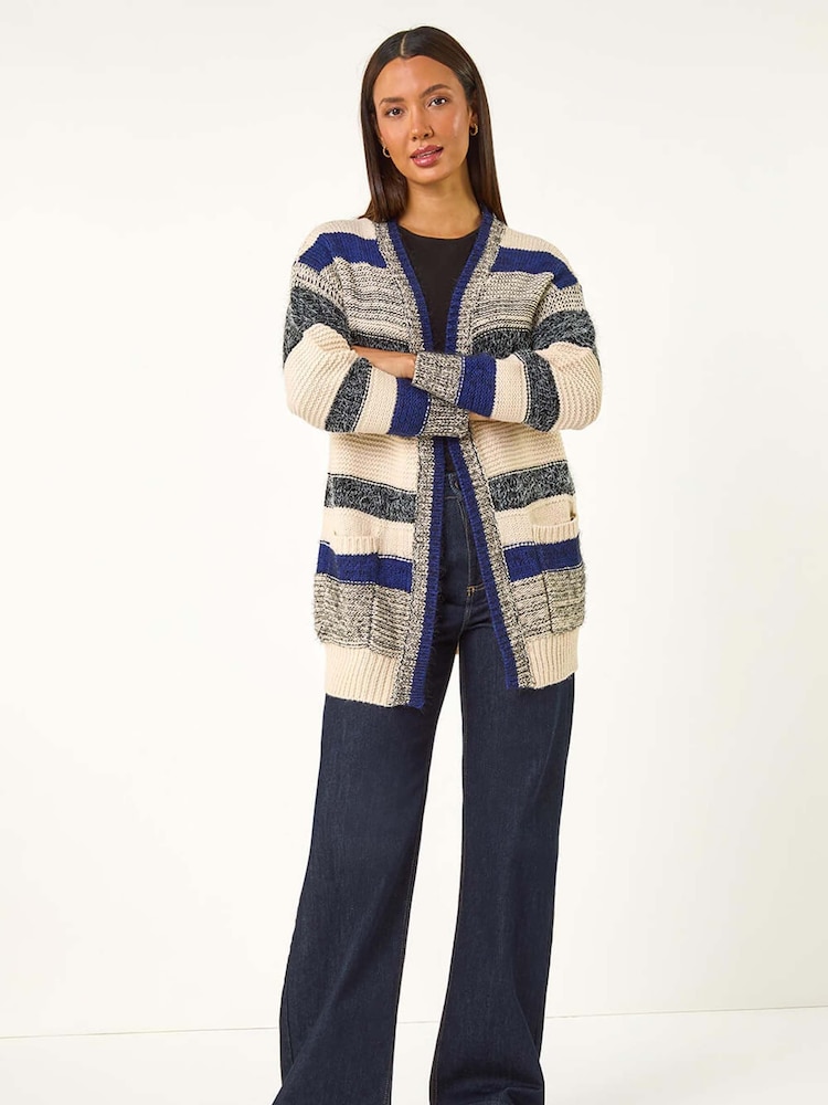Roman Blue Fluffy Block Knit Cardigan - Image 2 of 5