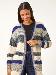 Roman Blue Fluffy Block Knit Cardigan - Image 4 of 5
